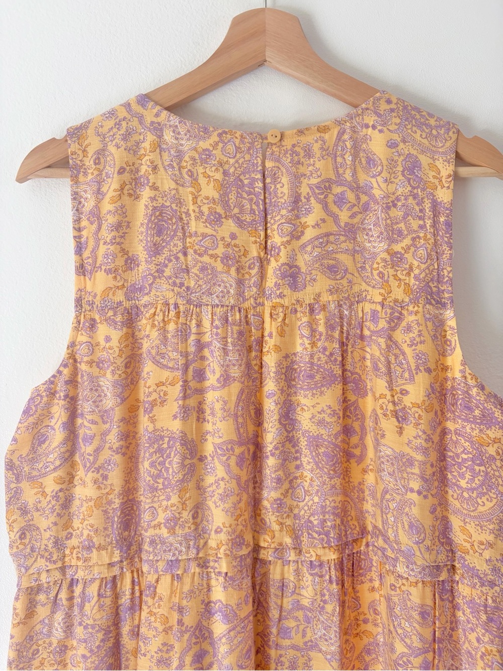 J.Jill Yellow Purple Paisley Pleated Tiered Sleeveless Maxi Dress Size Large - Picture 9 of 14